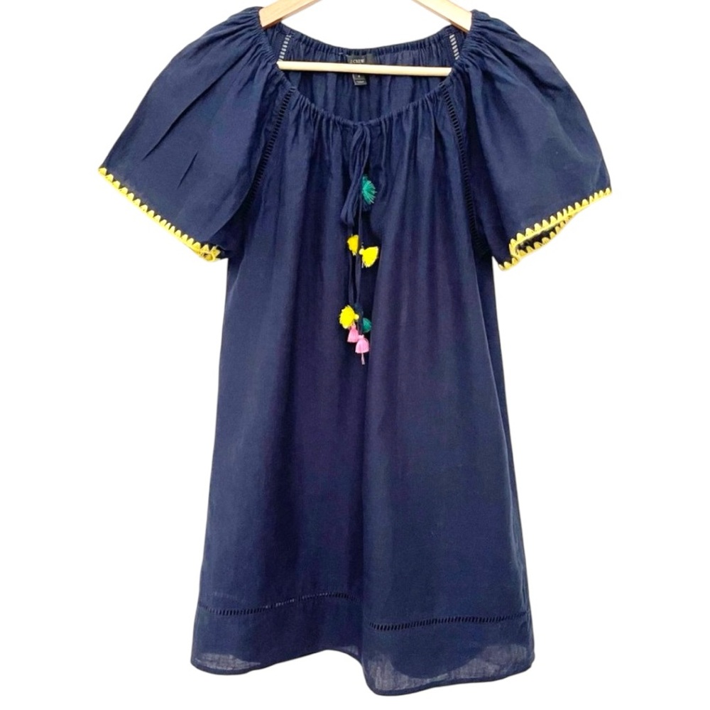 J. Crew Navy Swim Coverup Coastal Vacation Pom Pom Tassels Cotton Linen Beachy M
